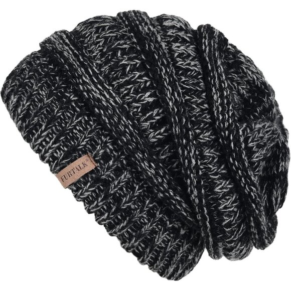 Accessories - Womens Winter Slouchy Beanie Hat Knit Warm 13- Mixed Black